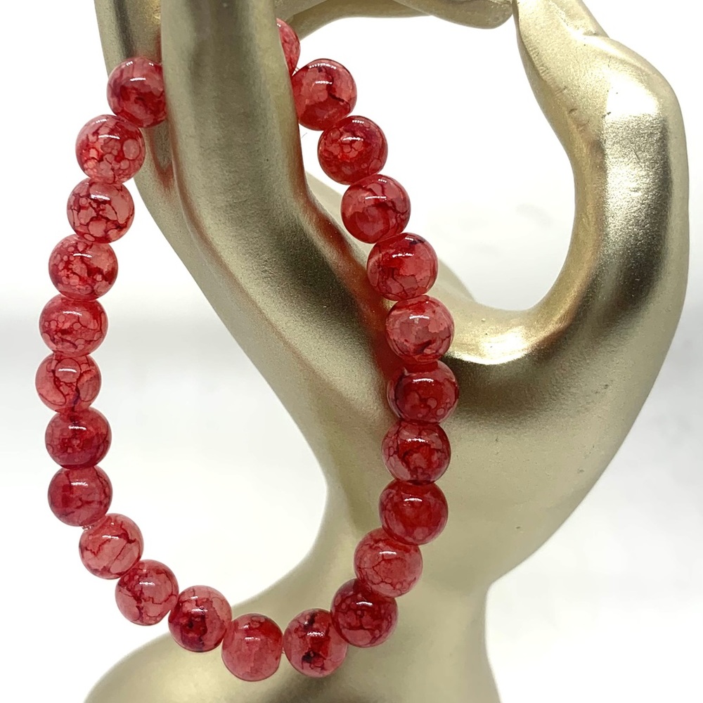 [Dr. Pepper] Unique Stretchy Elastic Glass & Crackle Beaded Bracelet
